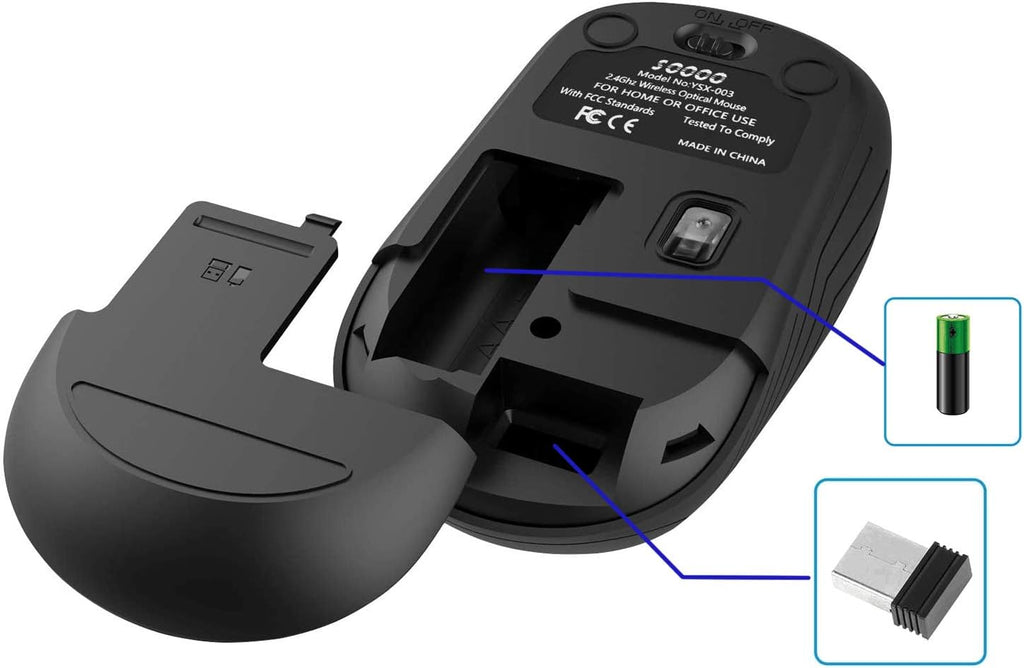 2.4G Wireless Optical Mouse, Silent, 3 DPI (Up to 1600), 4 Button, 2 Pack (Black) for Computer, Laptop, Macbook