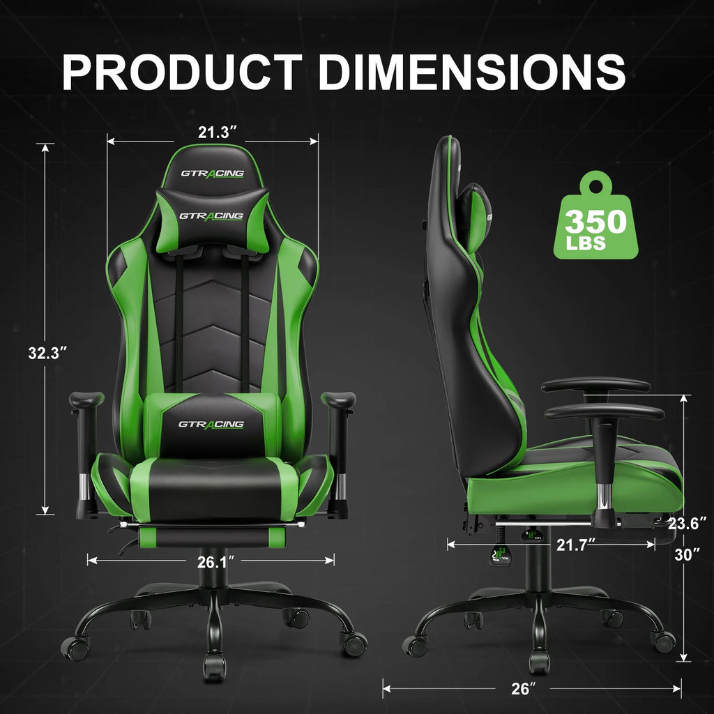 Gaming Chair Office Chair PU Leather with Adjustable Headrest and Lumbar Pillow, Green