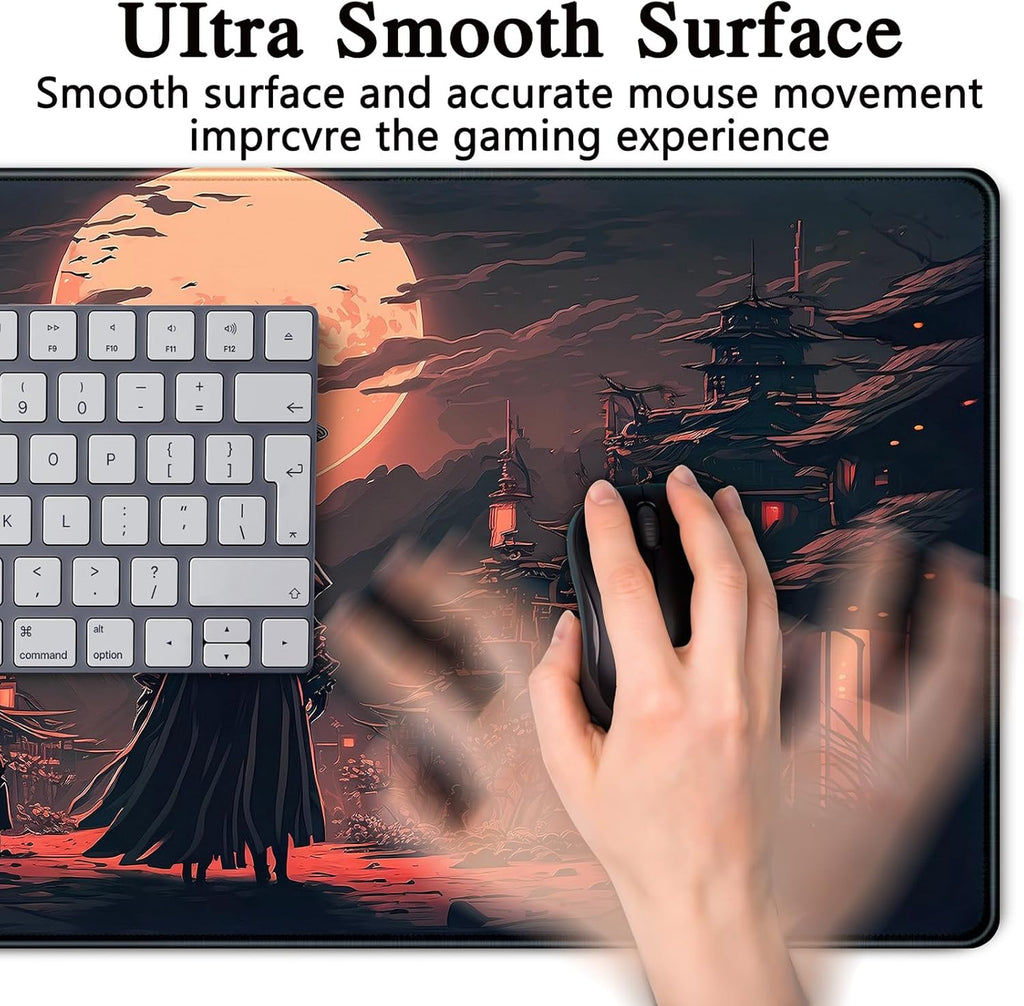 Japanese Landscape Desk Mat Post Moonlight Samurai Mouse Pad Large Dark Aesthetic Desk Pad Gaming Mousepad Extended XXL 31.5 X 15.7 in Laptop Computer Mouse Keyboard Mat