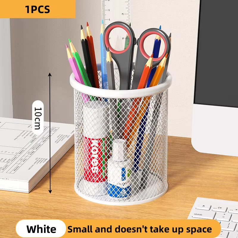 Container Desk Organizer Container Black Desktop Metal Pen Holders Mesh Pencil Cup Pen Case