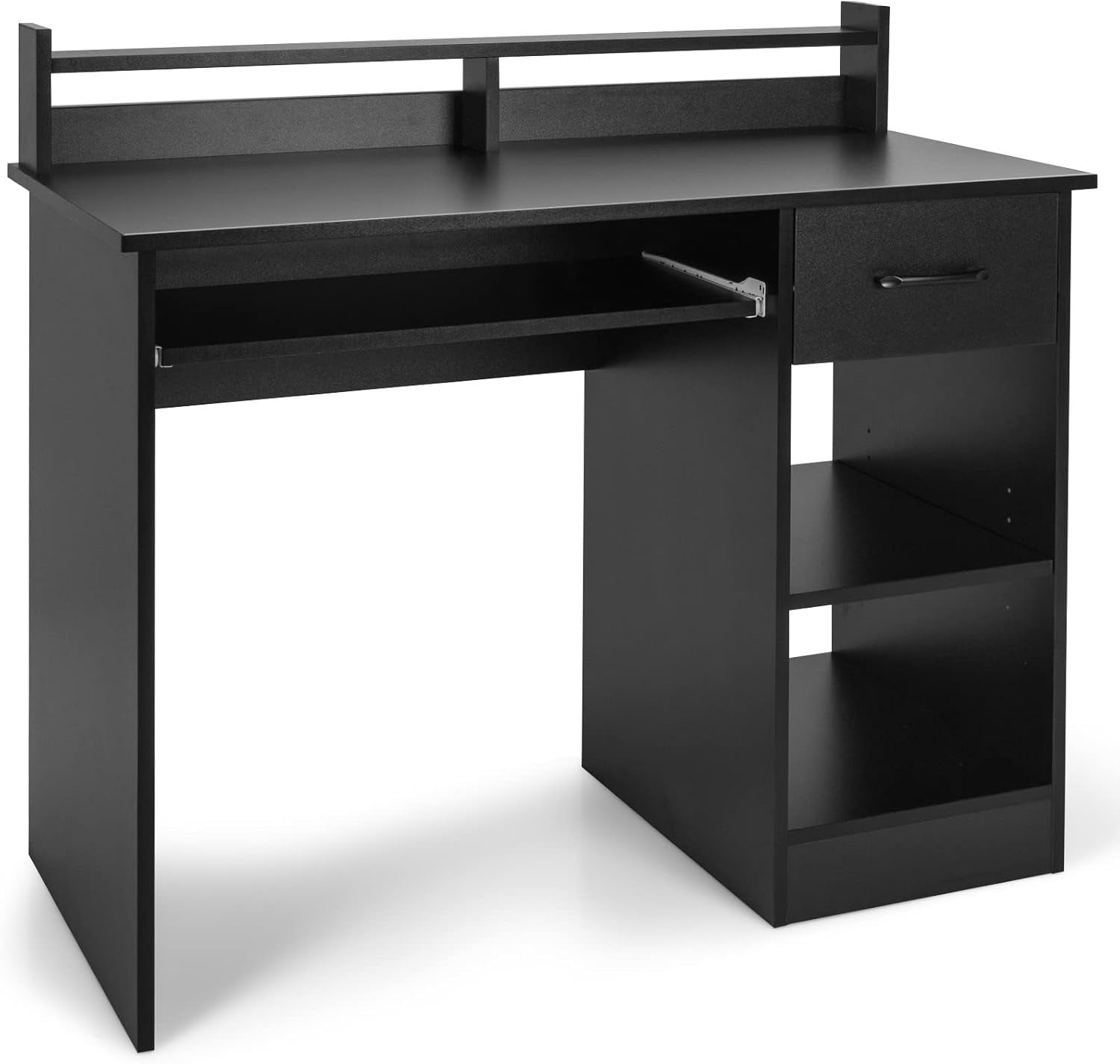 Computer Desk with Drawer & Keyboard Tray, Modern Study Writing Desk with Desktop Hutch & Storage Shelves, Home Office Wooden PC Laptop Desk, Desk for Bedroom