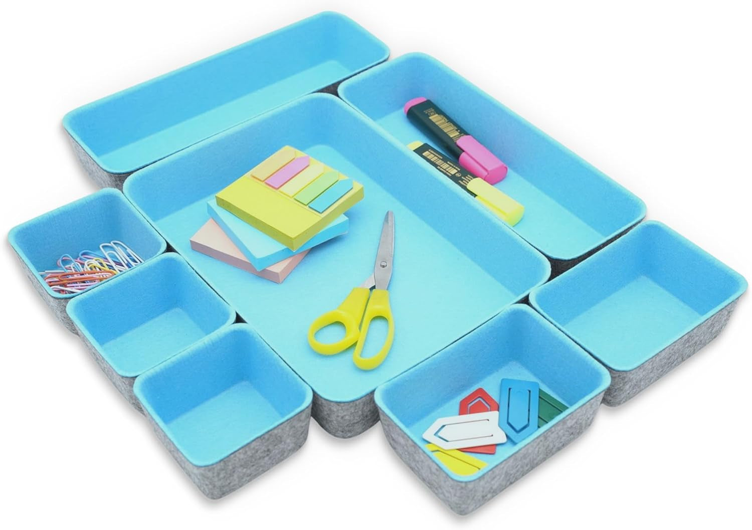 Drawer Organizers Bins Dividers Storage Trays Shallow Organizing Box for Office Supplies Makeup Nightstand Catchall Key Holder Cozy Room Decor 8-Piece (Baby Blue)