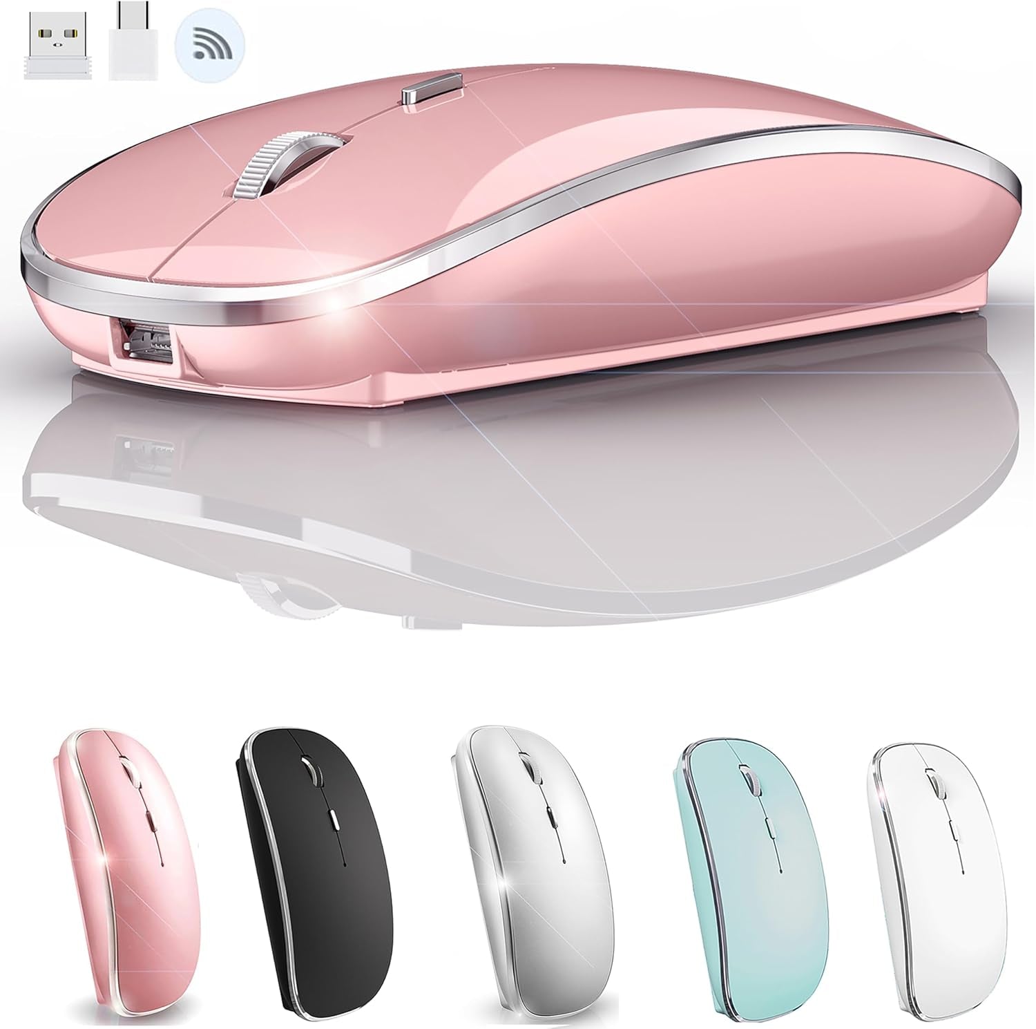 Wireless Mouse for Macbook Pro Macbook Air Macbook Laptop Mac Imac Desktop Computer Chromebook Win7/8/10/11 PC HP Dell Laptop 2.4 USB/USB C Mouse (Rose Gold)