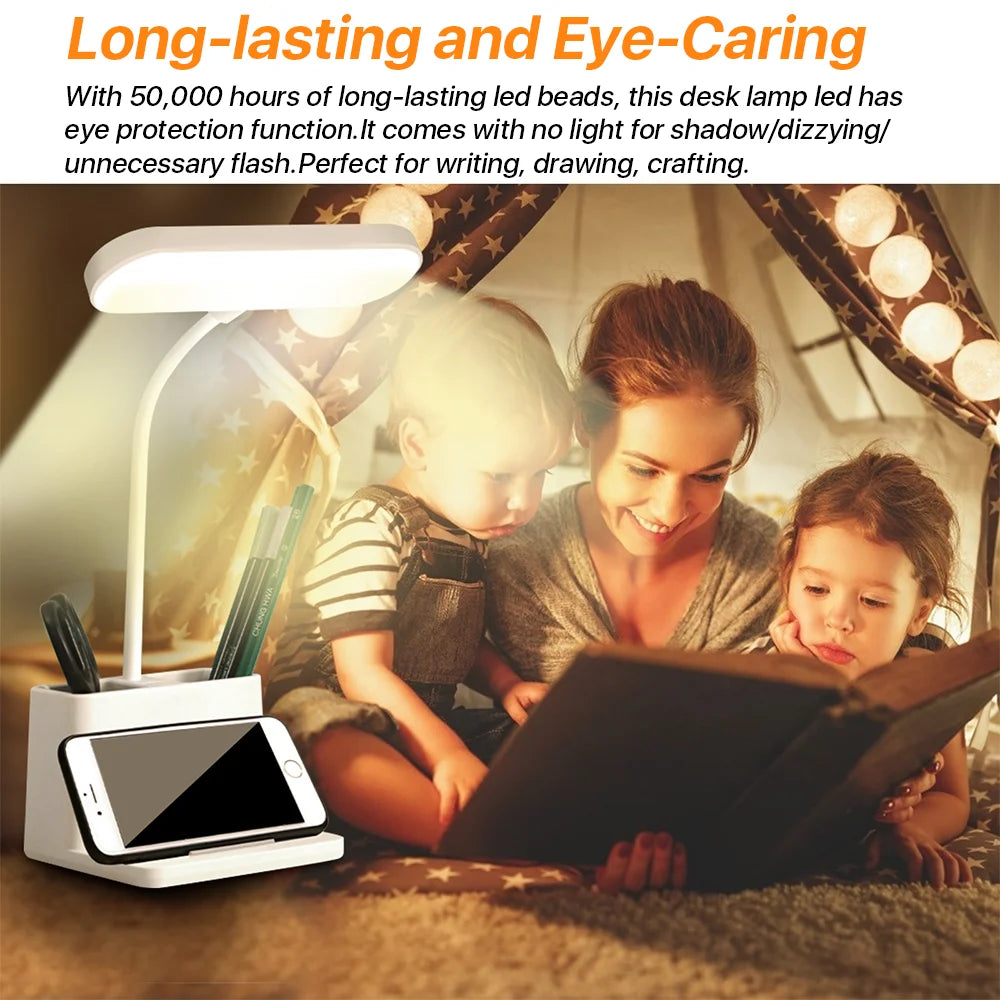 Led Desk Lamp with Pen and Phone Hold for an Office in Home - 3 Modes Dimable LED Table Lamp with USB Port