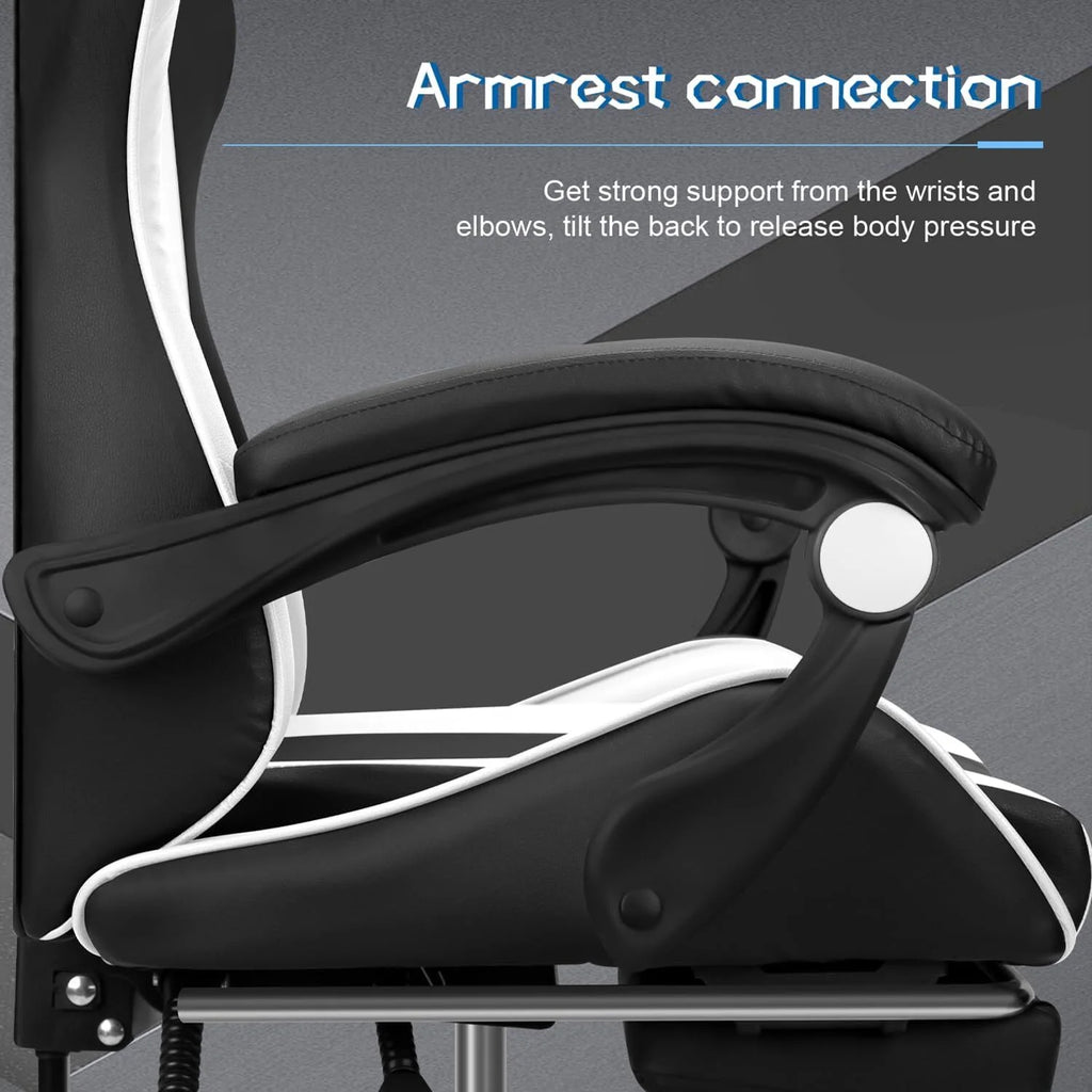 Gaming Chair with Adjustable Footrest, High Back Office Chair with Lumbar Support & Adjustable Headrest Video Game Chairs for Adults Black