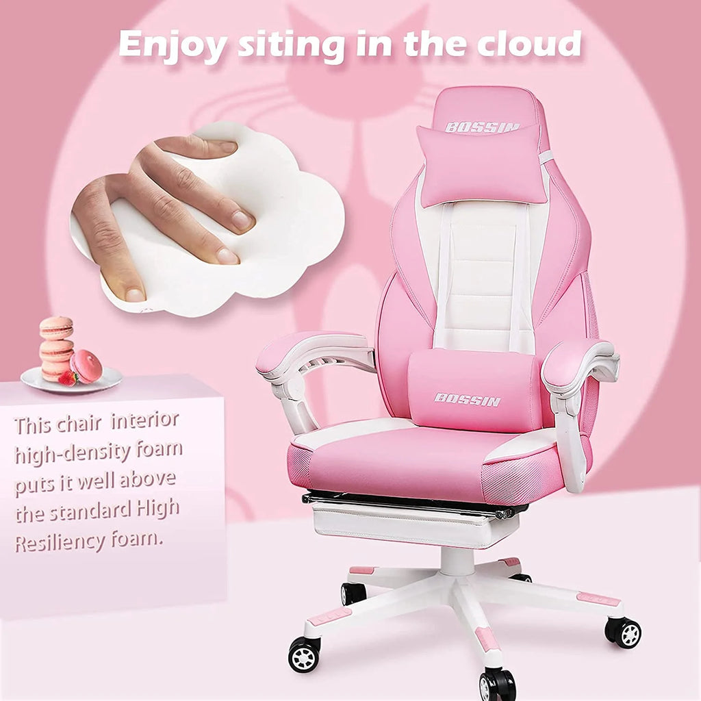 Gaming Chairs with Footrest, Massage Leather Game Chair for Adults, Big and Tall Gamer Chair with Headrest and Lumbar Support