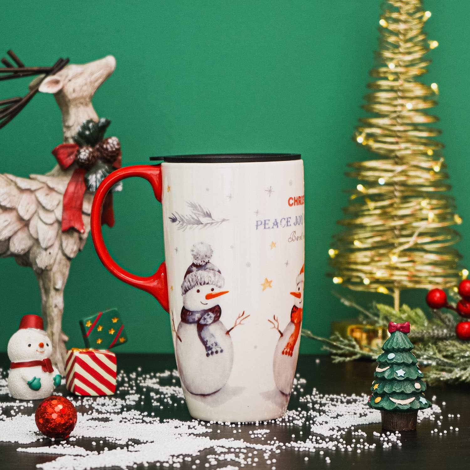 Ceramic Snowman Mug - 17 Oz Gift Boxed "Peace, Joy, and Happiness" Design