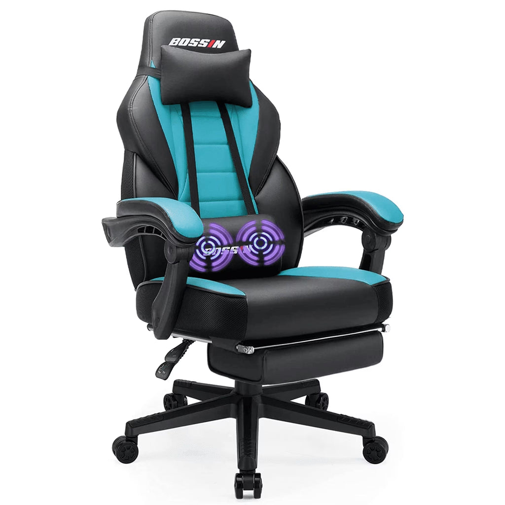 Gaming Chairs with Footrest, Massage Leather Game Chair for Adults, Big and Tall Gamer Chair with Headrest and Lumbar Support