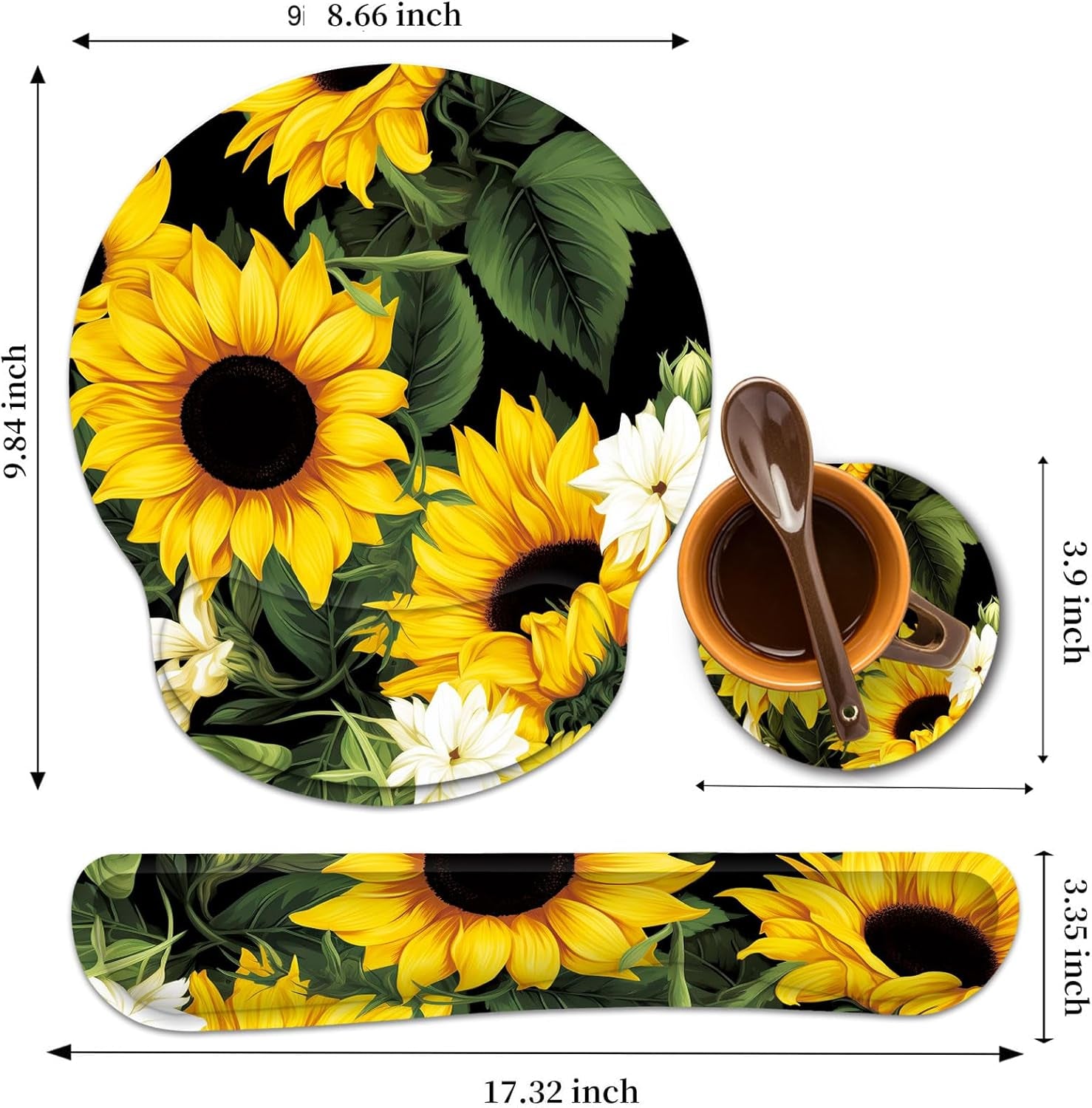 Keyboard Wrist Rest and Mouse Wrist Rest Pad with Cup Coaster,