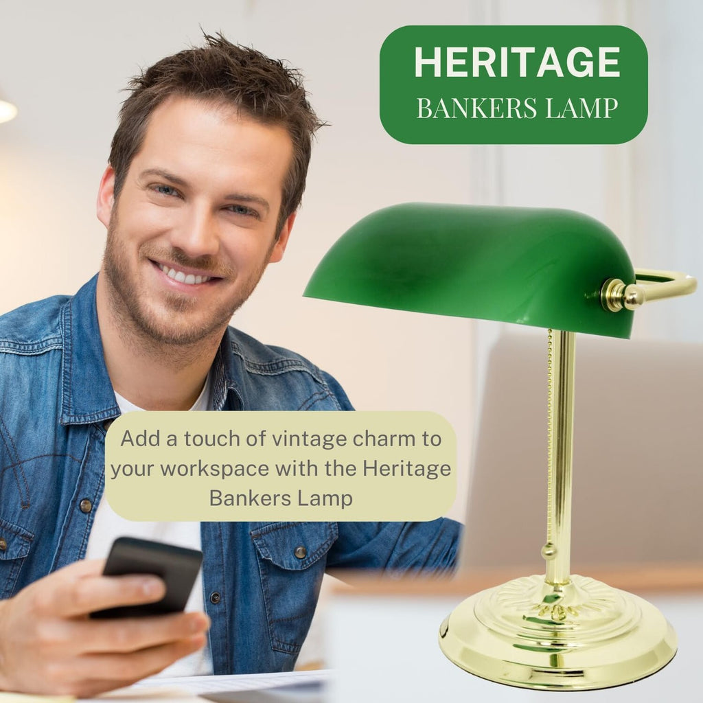 LIGHTACCENTS Bankers Lamp Desk Lamp with Green Glass Shade Bankers Lamp Green...