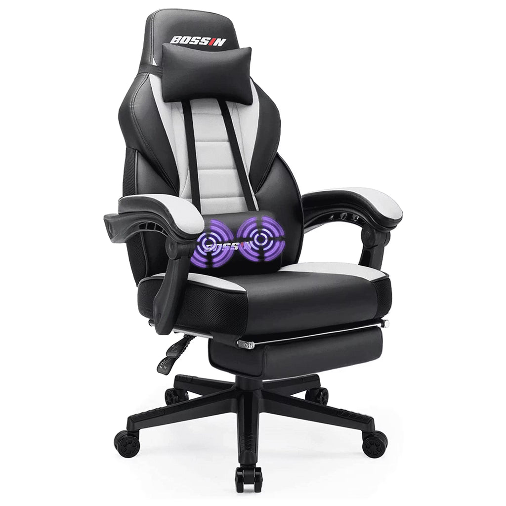 Gaming Chairs with Footrest, Massage Leather Game Chair for Adults, Big and Tall Gamer Chair with Headrest and Lumbar Support