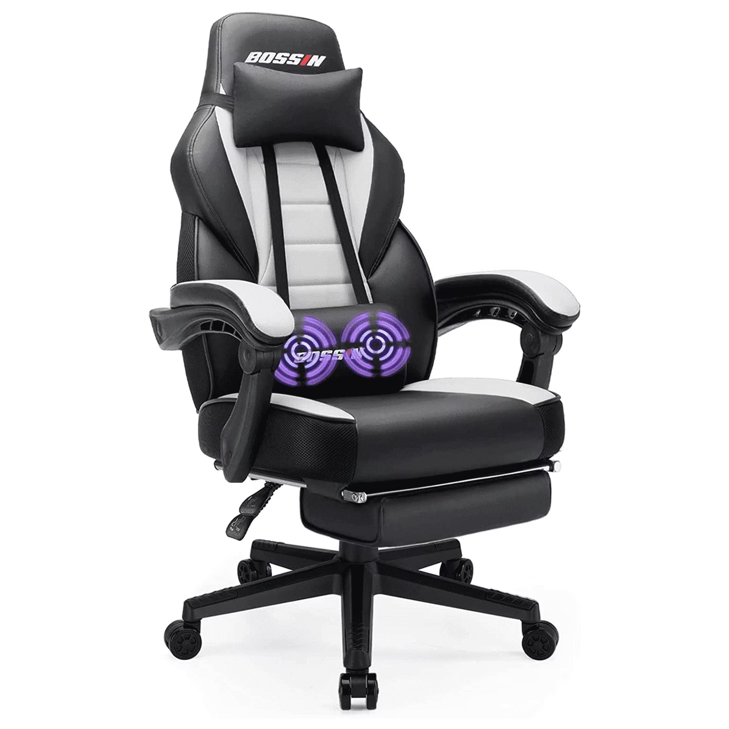 Gaming Chairs with Footrest, Massage Leather Game Chair for Adults, Big and Tall Gamer Chair with Headrest and Lumbar Support