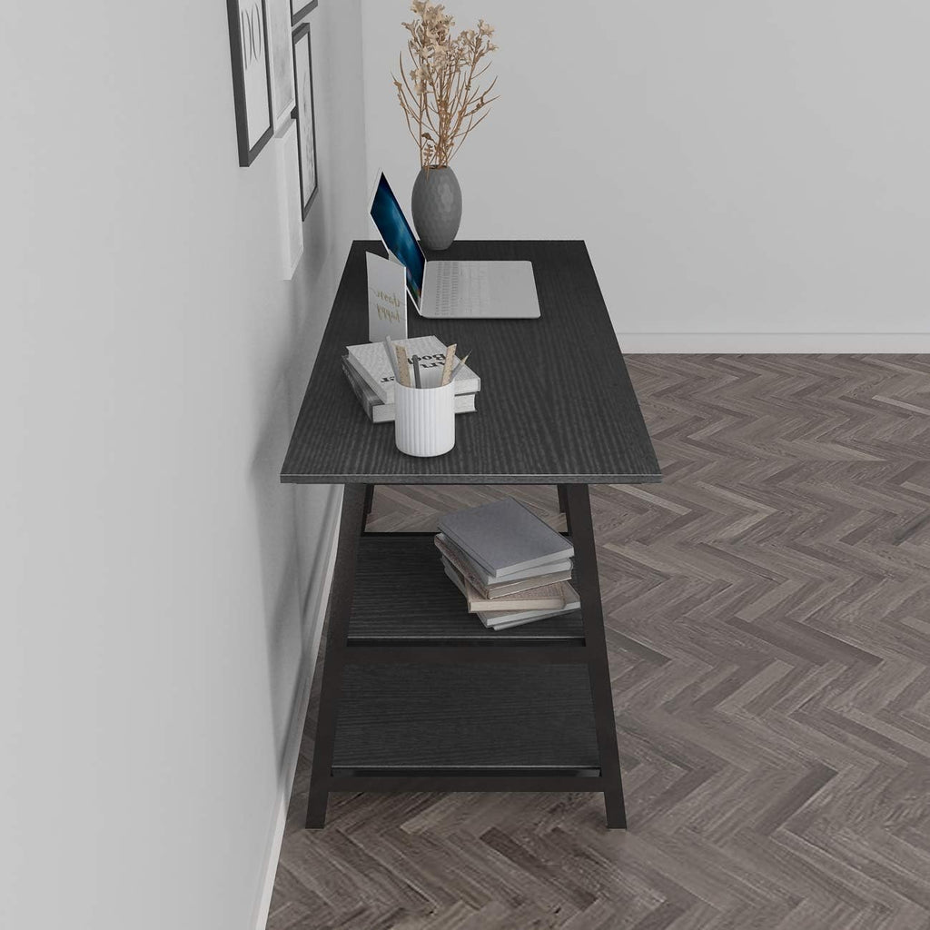 Trestle Desk, 47 Inches, Reversible Storage, Home Office Computer Desk, Student Desk, Black