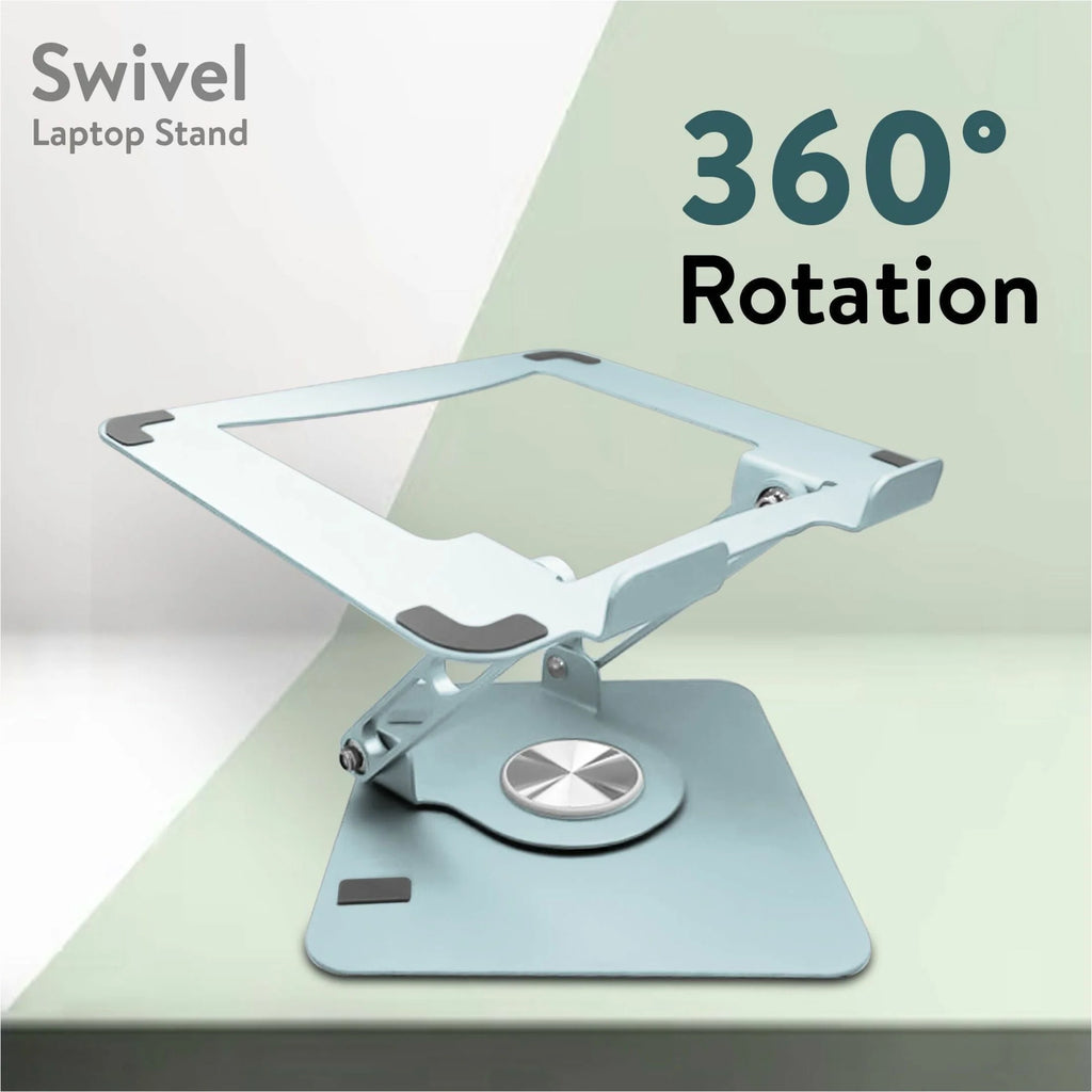 Swivel Laptop Stand for Desk – Adjustable Laptop Stand for Desk 360 Rotation – Raise, Tilt, Rotate, Cool Laptops with This Ergonomic Laptop Riser for Desk Ipad Stand Laptop Cooling Pad (Ocean Blue)