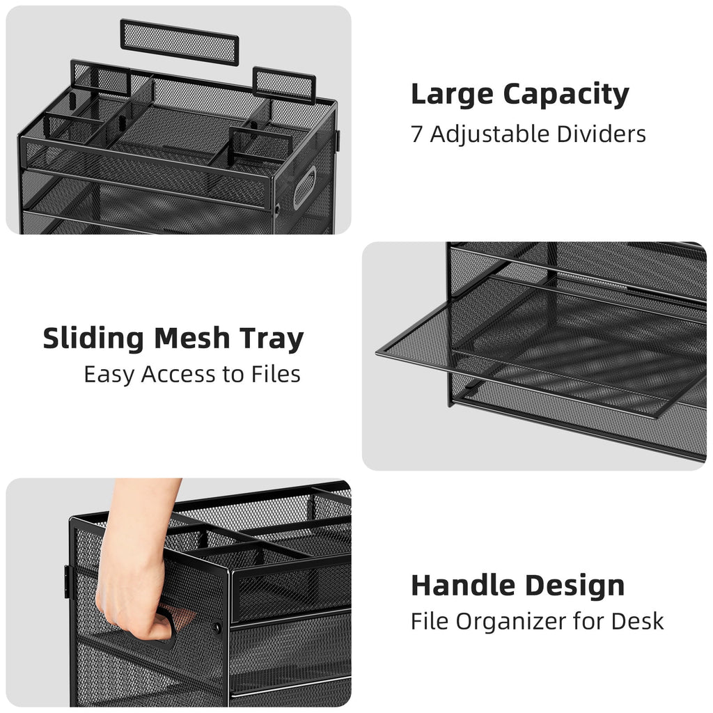 Multi-Functional Desk Organizer Tray, 5 Tier Paper Letter Tray Organizer ,Mesh Desktop Organizer and Storage with 8 Compartments for Office Supplies-Black