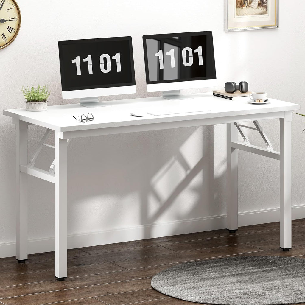 47 Inches Folding Computer Desk, Modern Foldable Laptop Gaming Desk, Portable Home Office Table Study Writing Table, White