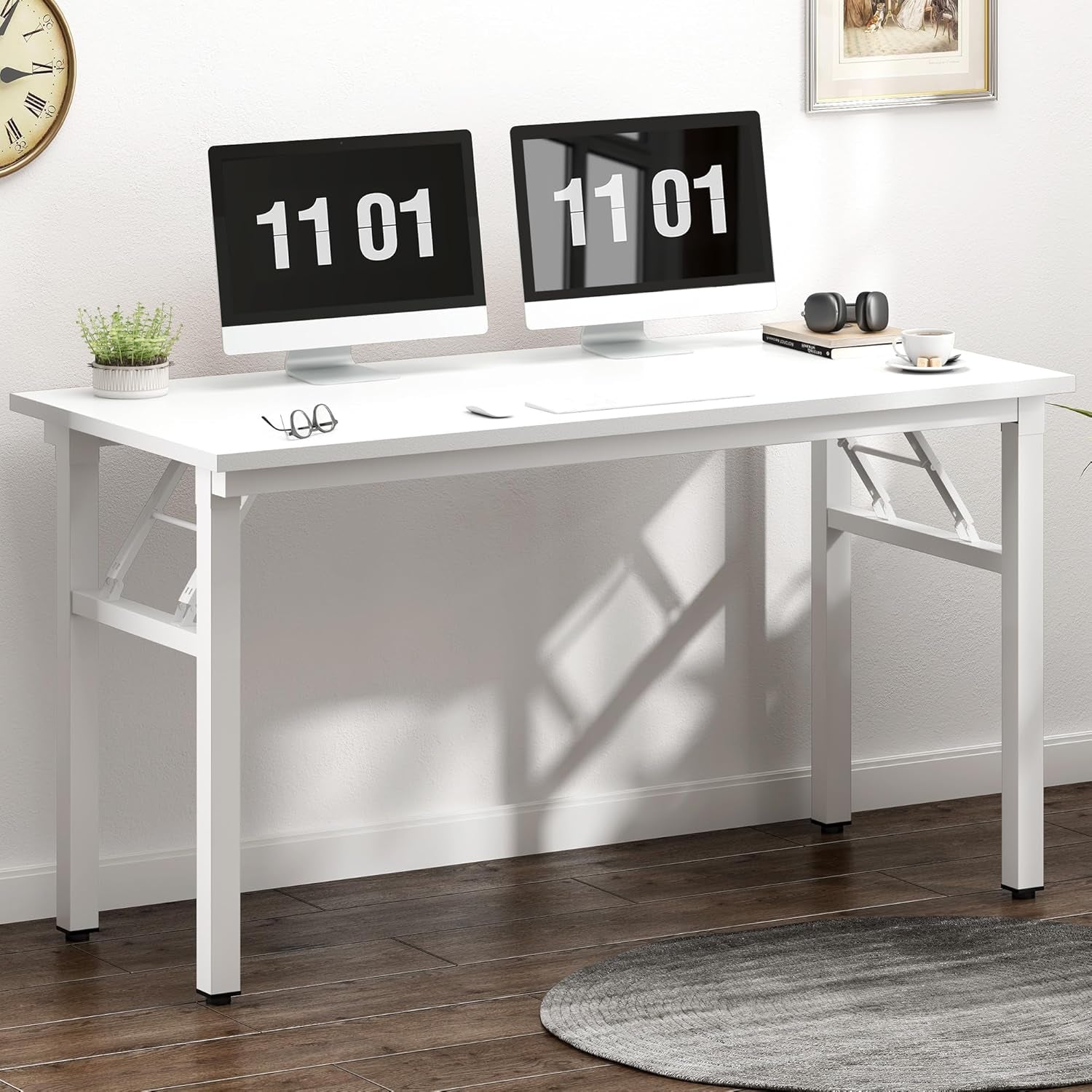 47 Inches Folding Computer Desk, Modern Foldable Laptop Gaming Desk, Portable Home Office Table Study Writing Table, White