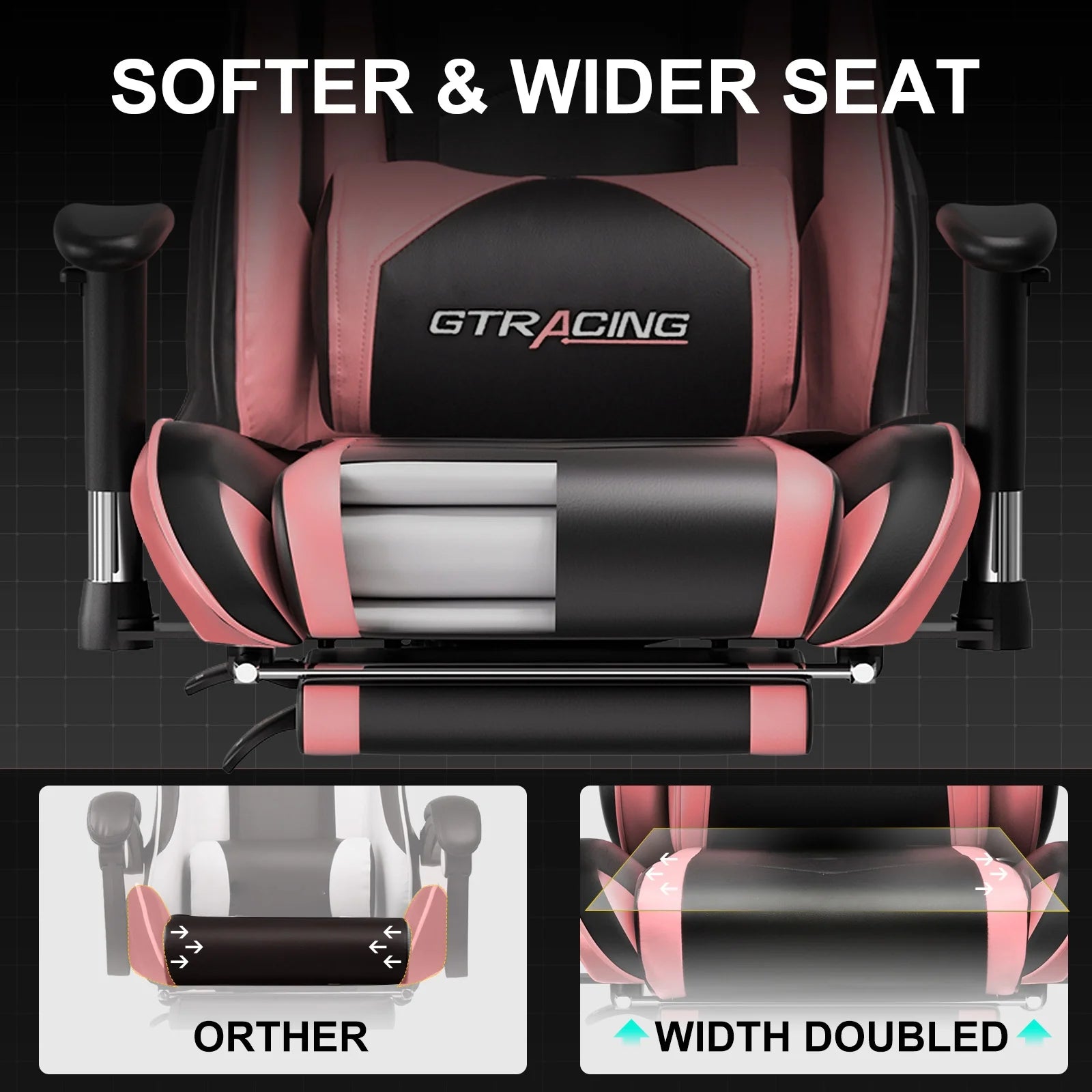 Gaming Chair with Footrest PU Leather Office Chair with Adjustable Headrest, Pink