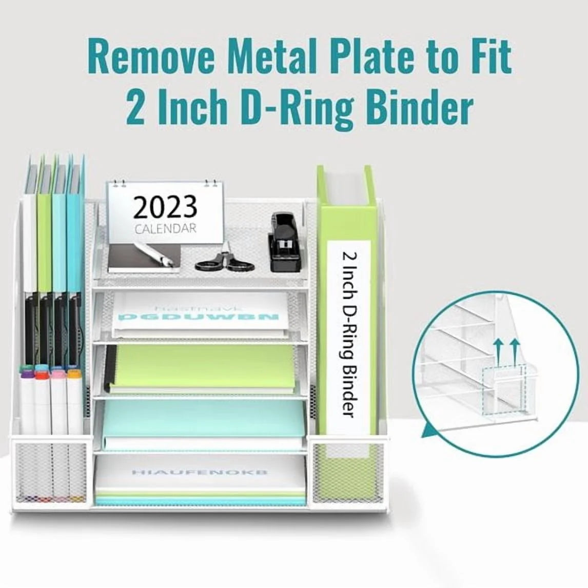 5-Tier Desk Organizer with File Holder, Mesh Paper Letter Tray Organizer with Magazine Holder, Desktop Organizer and Storage for Office Supplies