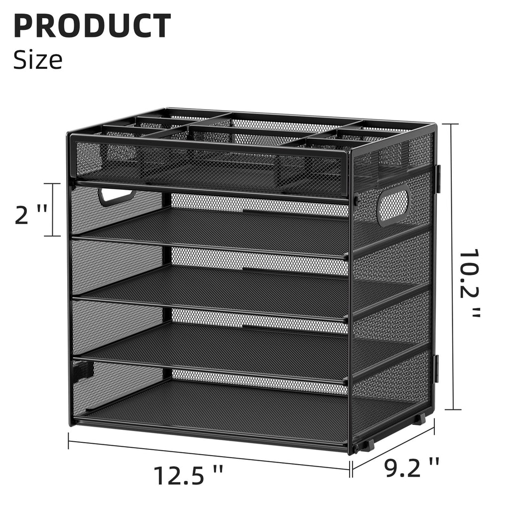 Multi-Functional Desk Organizer Tray, 5 Tier Paper Letter Tray Organizer ,Mesh Desktop Organizer and Storage with 8 Compartments for Office Supplies-Black