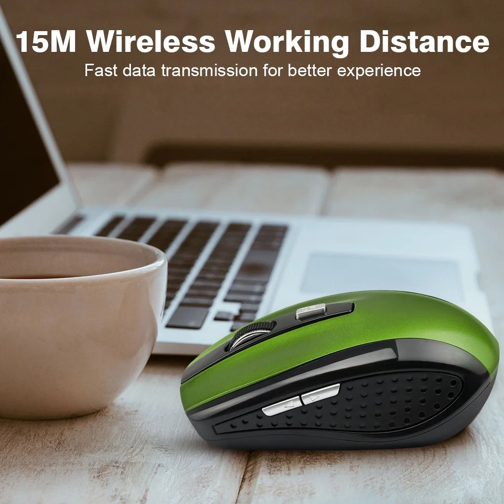 Wireless Gaming Mouse Adjustable DPI 2.4G 6 Buttons Optical Mouse for Laptop Notebook PC, Green