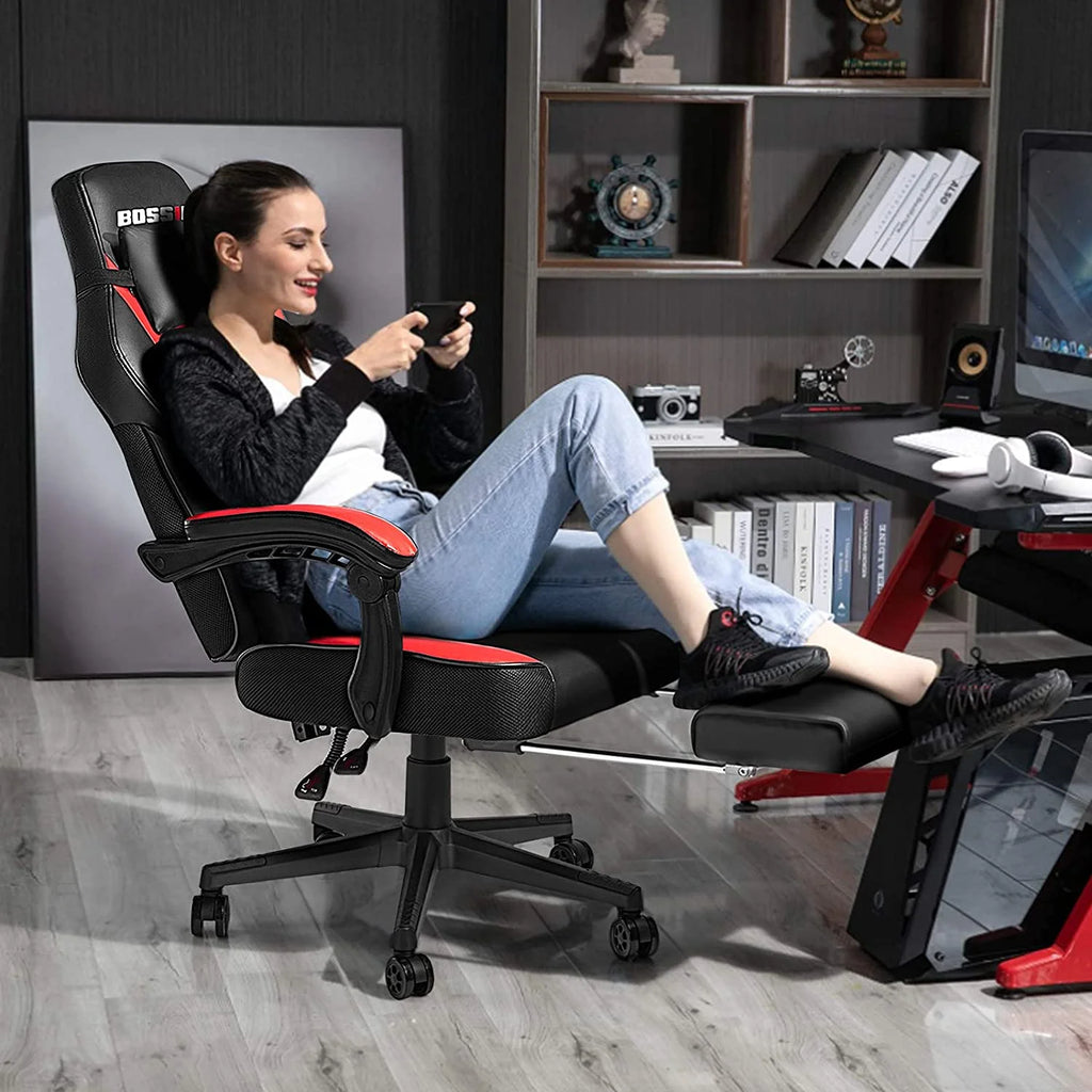 Gaming Chairs with Footrest, Massage Leather Game Chair for Adults, Big and Tall Gamer Chair with Headrest and Lumbar Support