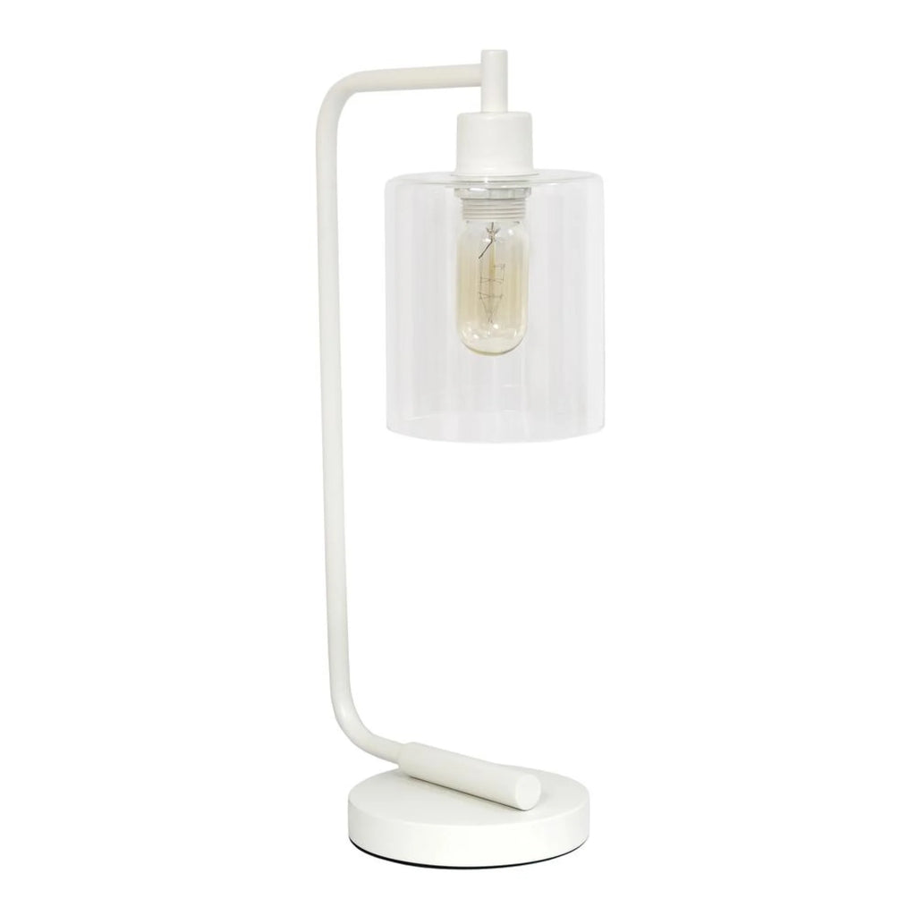 Modern Iron Desk Lamp with Glass Shade White