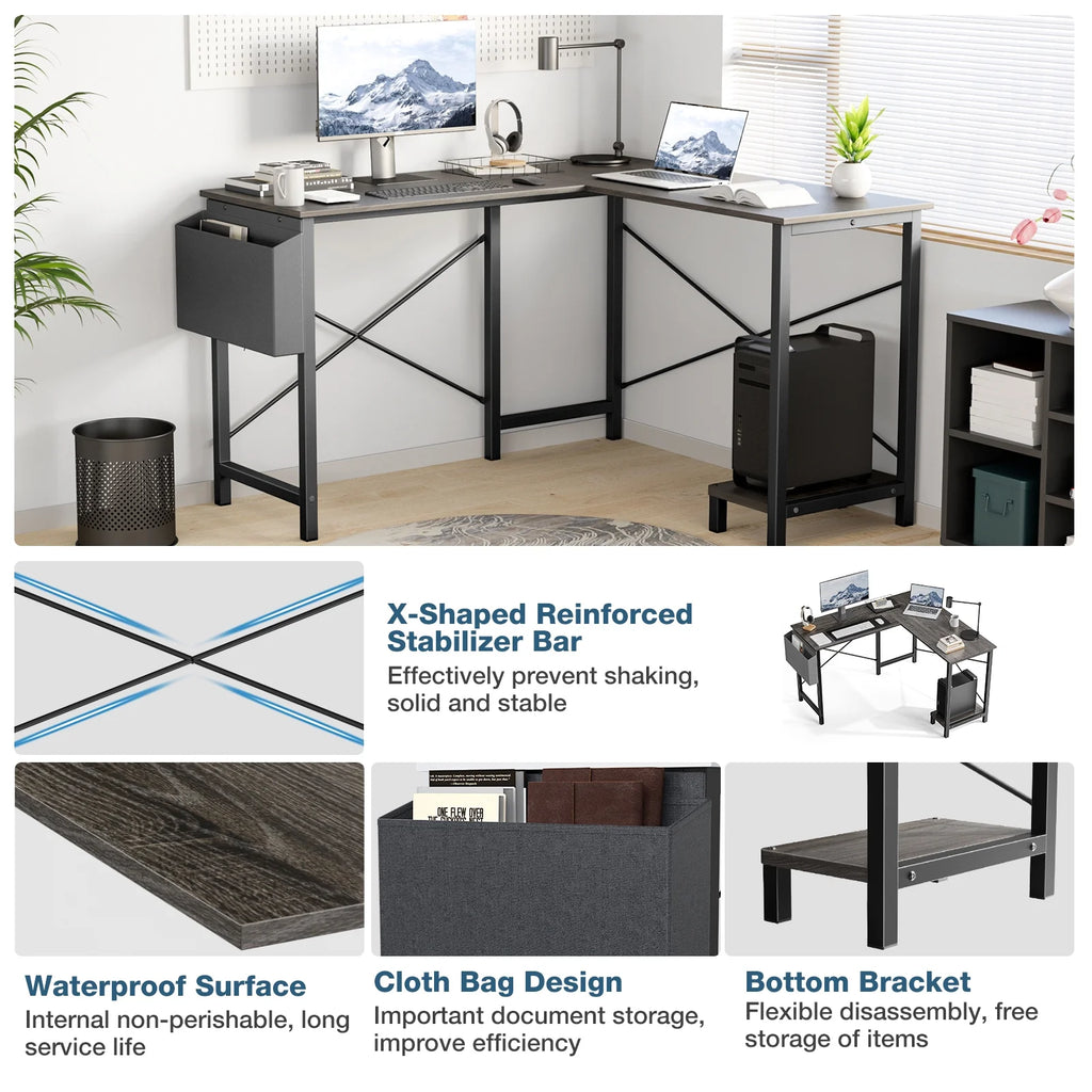 L Shaped Computer Corner Desk, Gaming Table 50 Inch PC Writing Study Desk for Home Office Dorm Small Space, Gray