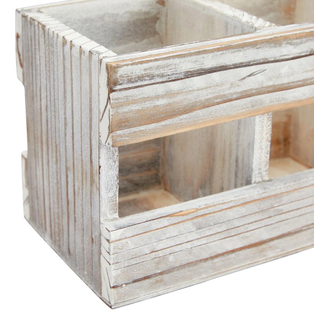 Rustic-Style Desk Pencil Holder with 3 Compartments - Farmhouse Decor and Wooden Organizer for Pen and Office Accessories