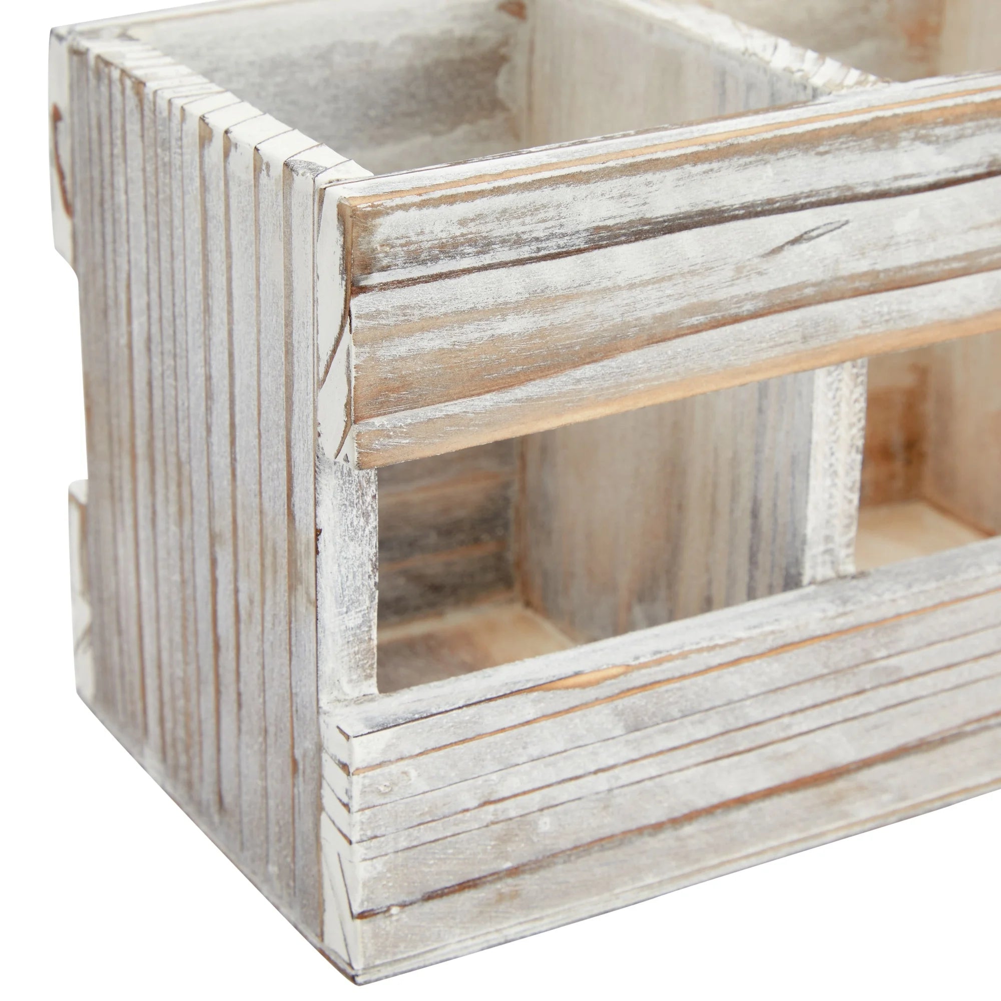 Rustic-Style Desk Pencil Holder with 3 Compartments - Farmhouse Decor and Wooden Organizer for Pen and Office Accessories