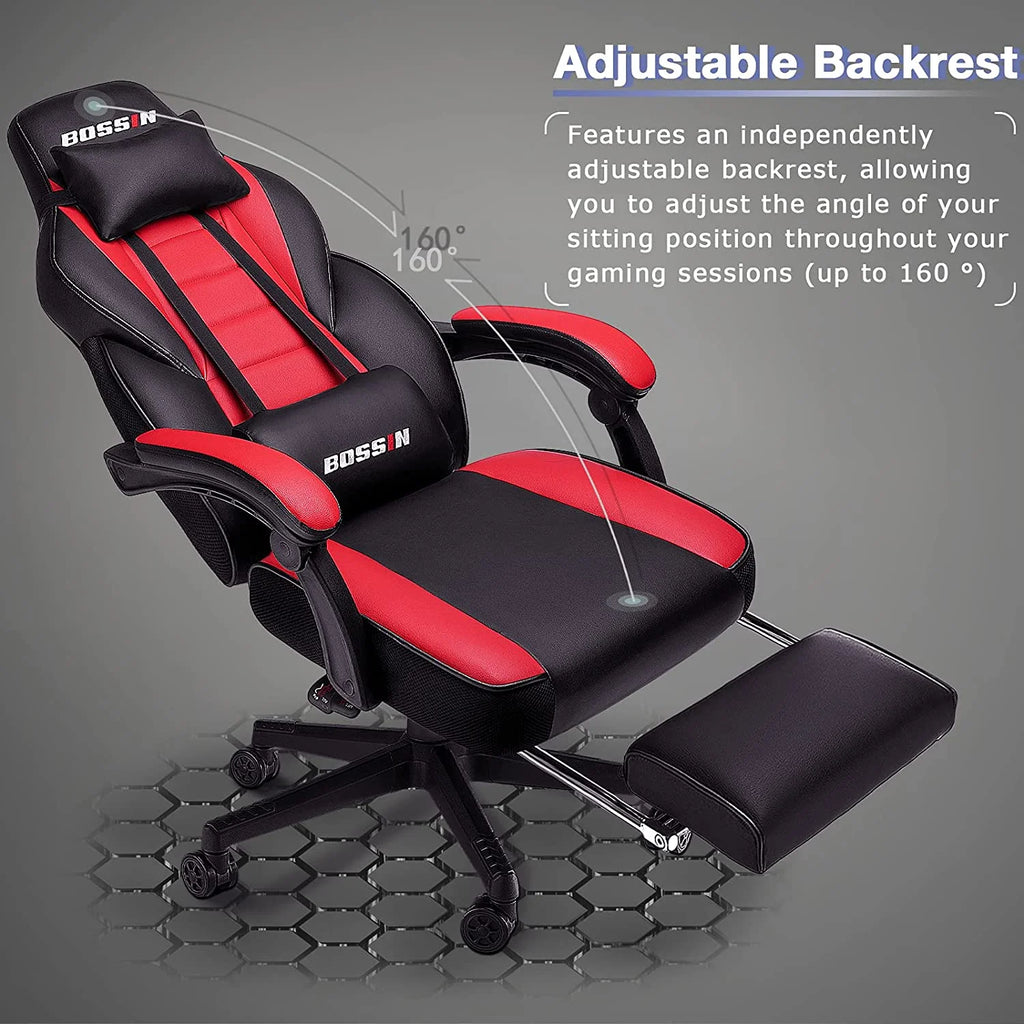 Gaming Chairs with Footrest, Massage Leather Game Chair for Adults, Big and Tall Gamer Chair with Headrest and Lumbar Support