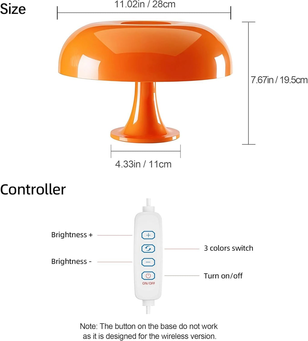 Retro Orange Mushroom Lamp for Bedroom Nightstand Mid Century Modern Table La...