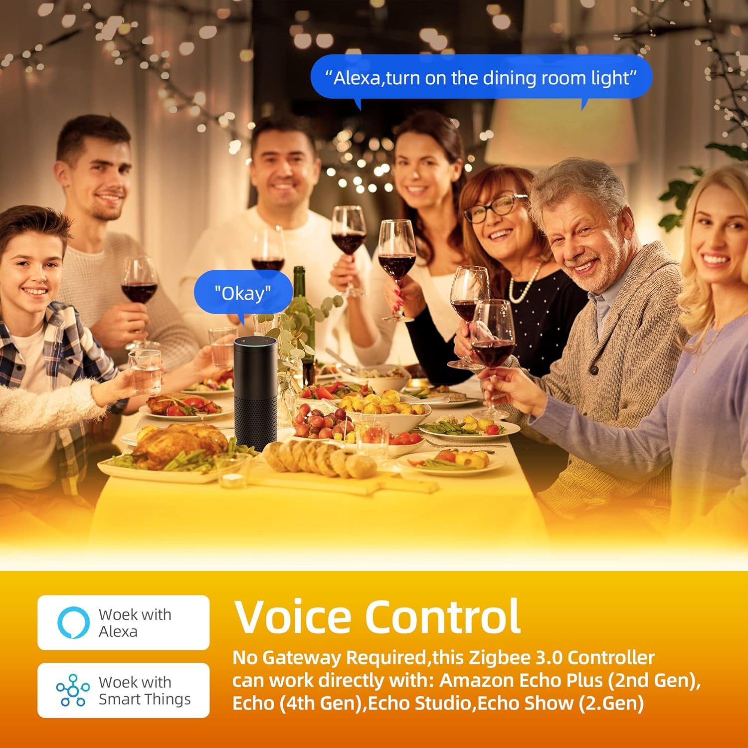 Smart Zigbee 32.8Ft RGB LED Strip Lights Dimmable Kit with Zigbee 3.0 Controller Work with Zigbee Hub Bridge Echo plus for App/Voice Control Ambiance Lighting Alexa LED Strips