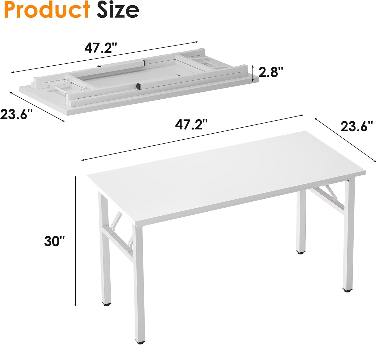 47 Inches Folding Computer Desk, Modern Foldable Laptop Gaming Desk, Portable Home Office Table Study Writing Table, White