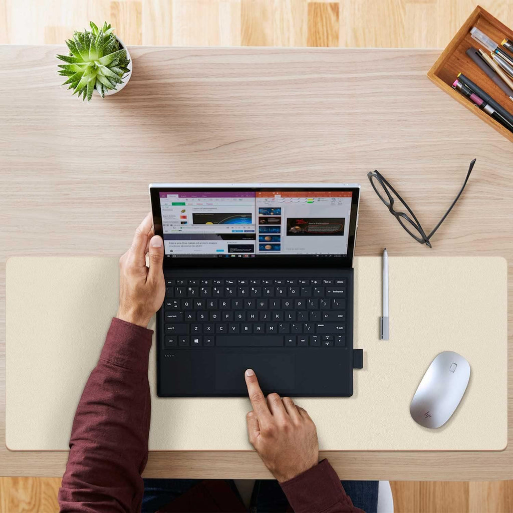 Double-Sided PU Leather Desk Pad - Non-Slip Large Mouse Pad & Desk Mat for Office, Home - Waterproof, Easy to Clean,(31.5" X 15.7", Beige)