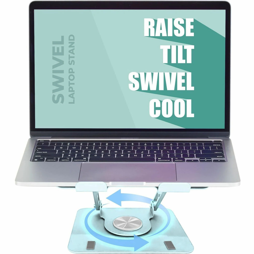 Swivel Laptop Stand for Desk – Adjustable Laptop Stand for Desk 360 Rotation – Raise, Tilt, Rotate, Cool Laptops with This Ergonomic Laptop Riser for Desk Ipad Stand Laptop Cooling Pad (Ocean Blue)