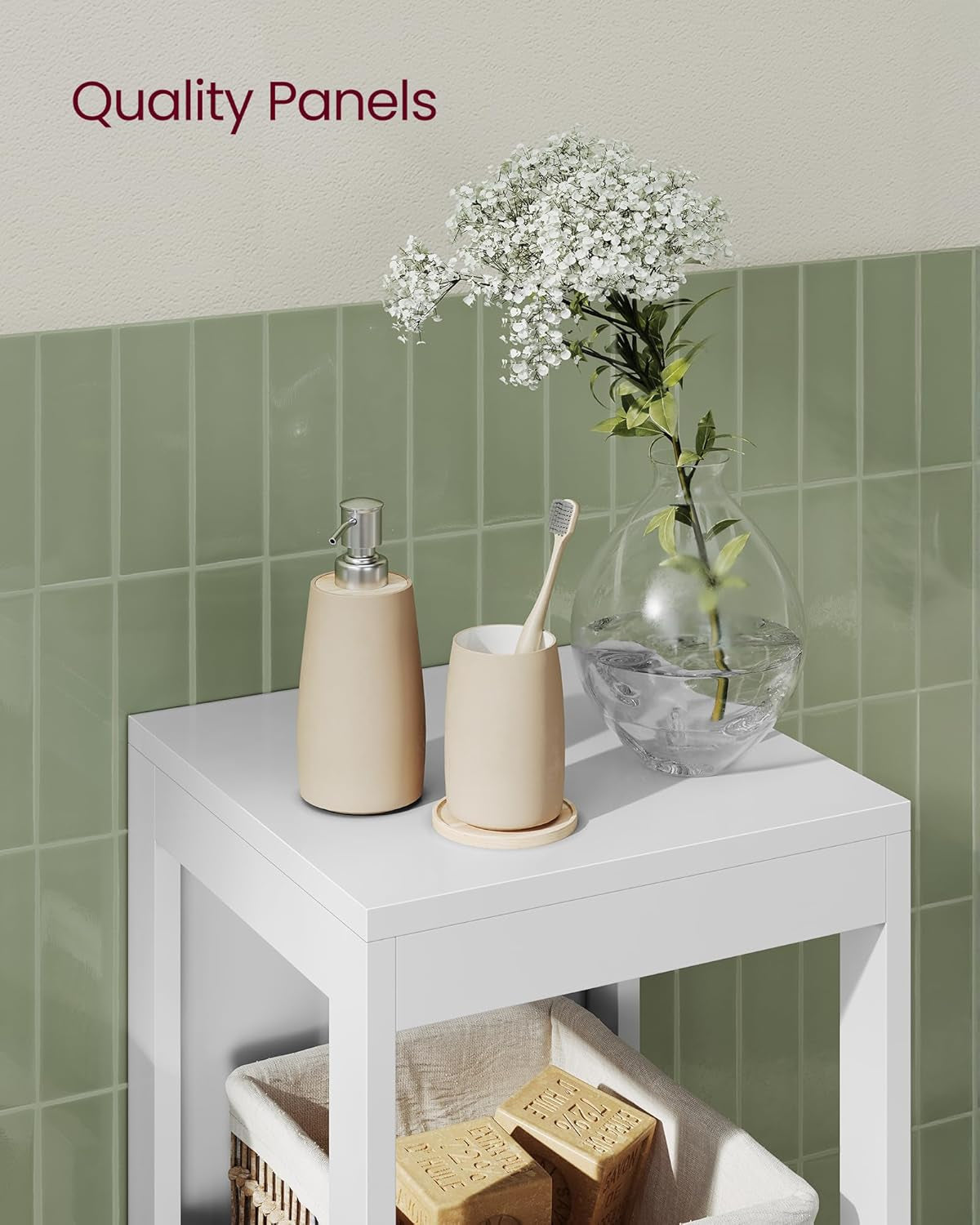 Storage Cabinet, Storage Organizer Rack Stand for Bathroom, Living Room, Bedroom, Multifunctional Corner Unit, 2 Drawers, 35 Inches in Height, White UBBC42WT