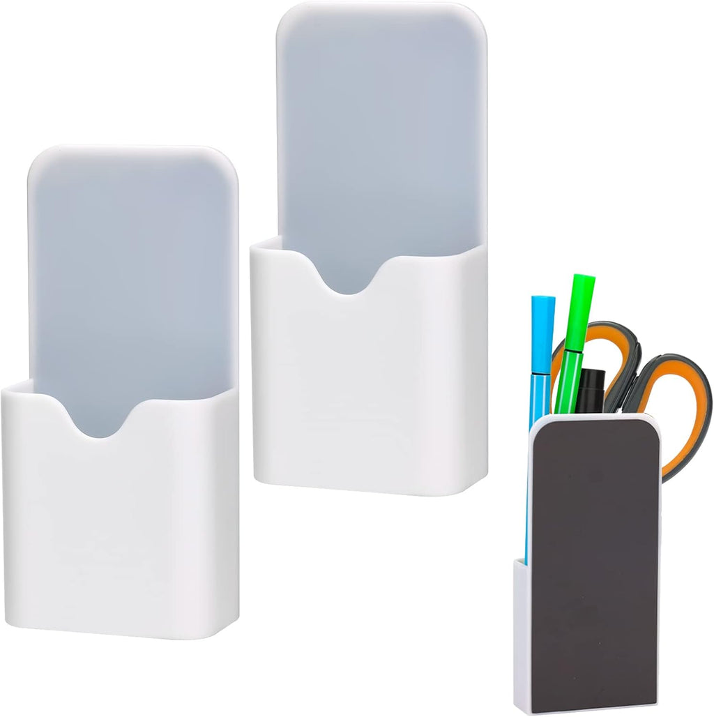 2 Pcs Magnetic Pen Holder Pencil Holder Dry Erase Marker Holder Magnetic Pen Organizer Home School Office Supplies for Refrigerator Whiteboard Locker (White)
