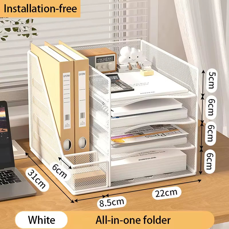 Desk Organizer with File Holder, Desk Organizers with 3 Tier Letter Trays and 2 Pen Holders,