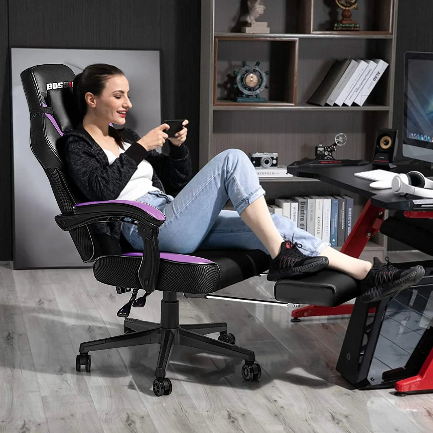 Gaming Chairs with Footrest, Massage Leather Game Chair for Adults, Big and Tall Gamer Chair 