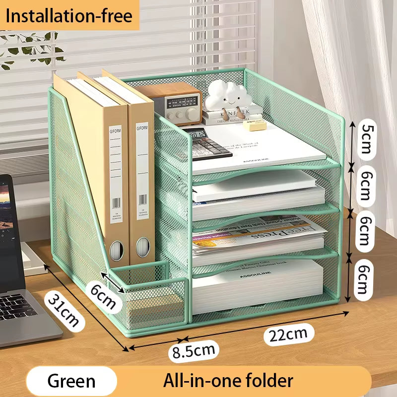 Desk Organizer with File Holder, Desk Organizers with 3 Tier Letter Trays and 2 Pen Holders,
