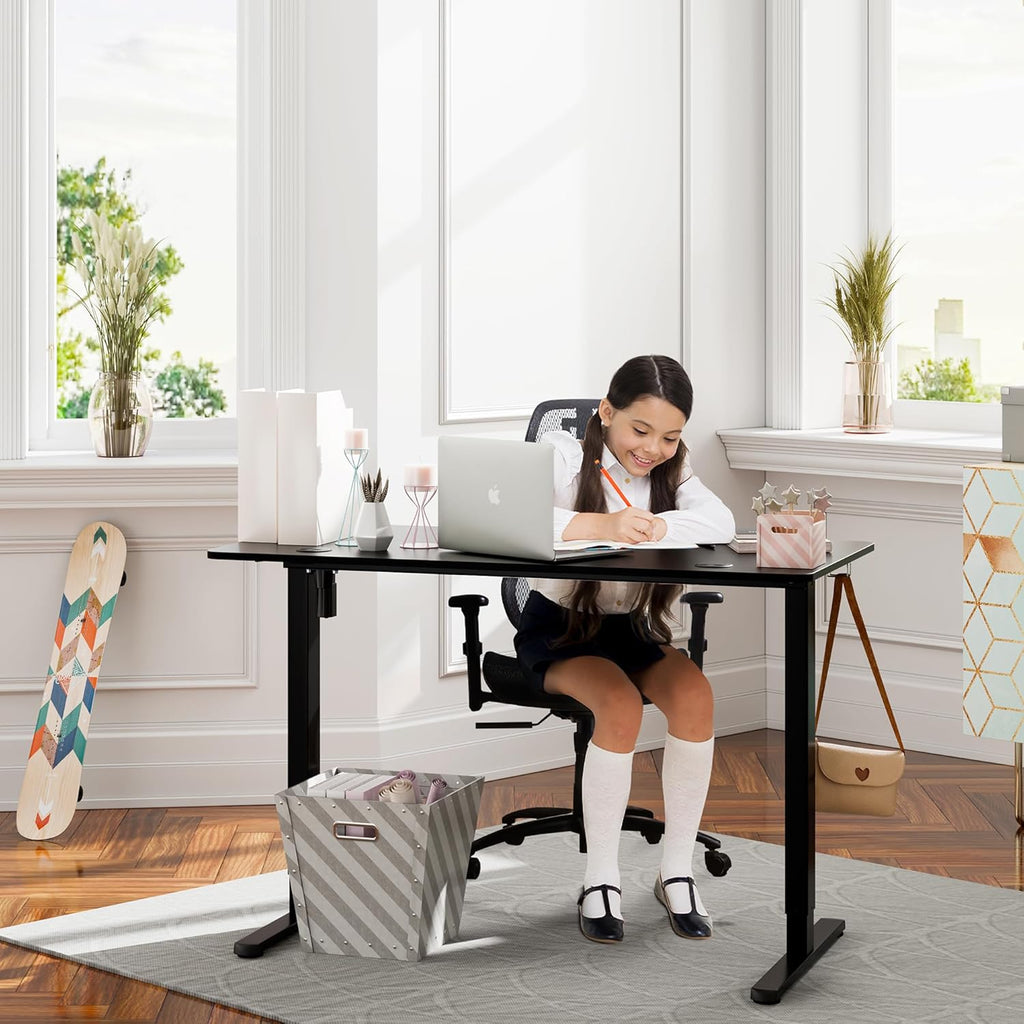 Electric Standing Desk, Height Adjustable Desk 48 X 24 Inch Sit Stand up Desks, Computer Desks with Memory Preset, Splice Tabletop, Black Frame and Black Top