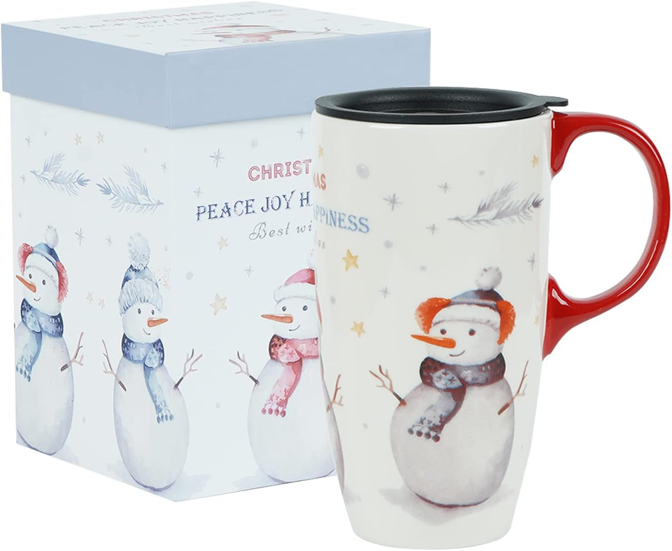 Ceramic Snowman Mug - 17 Oz Gift Boxed "Peace, Joy, and Happiness" Design