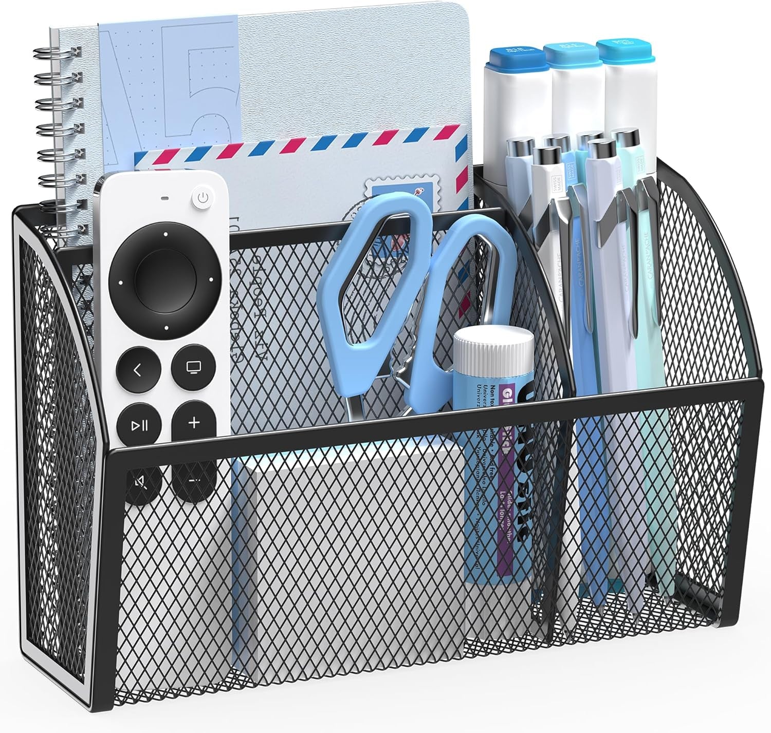 Strong Magnetic Pen Holder for Whiteboard and Refrigerator 3 Compartments Metal Mesh Organizer Space Saving Shelf for Office School Home and Locker - Black