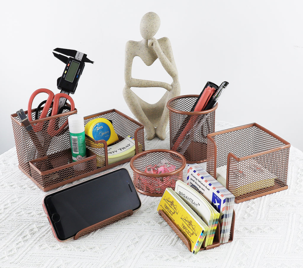 Desk Organizer Set Office Supplies Caddy, Desk Accessories Set Includes Pen Pencil Cup Holder, Pen Organizer, Mail Organizer, Sticky Notes Holder, Business Card Stand, Paper Clip Holder