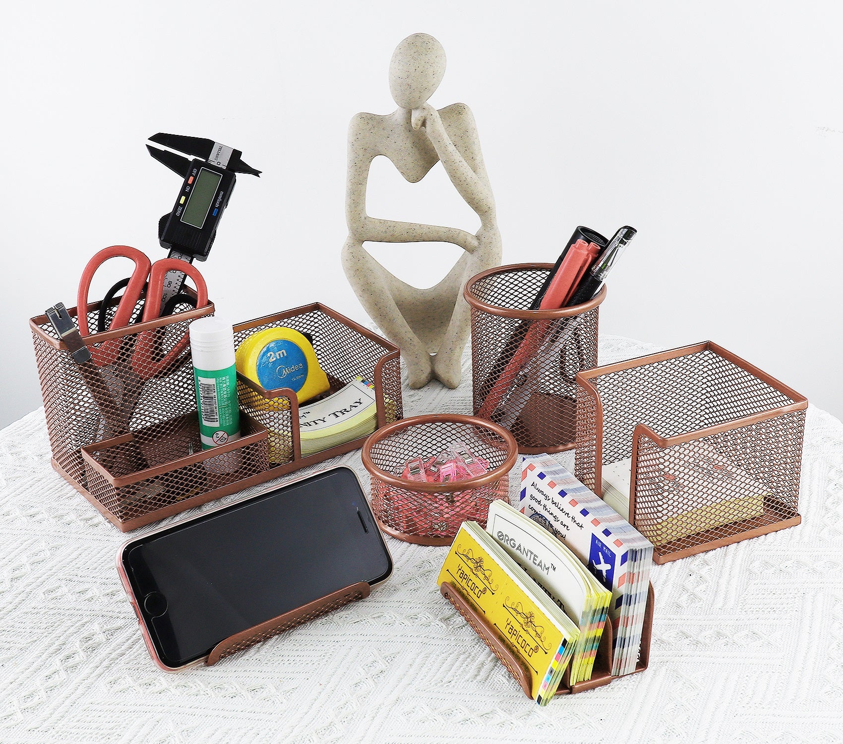 Desk Organizer Set Office Supplies Caddy, Desk Accessories Set Includes Pen Pencil Cup Holder, Pen Organizer, Mail Organizer, Sticky Notes Holder, Business Card Stand, Paper Clip Holder