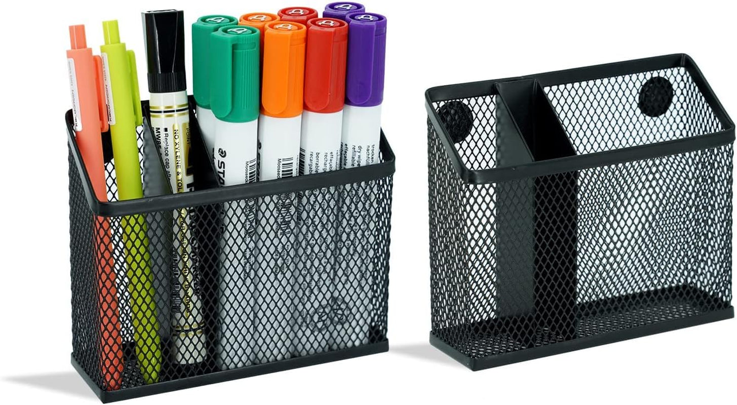 Magnetic Pen Holder,Magnetic Storage Basket for Refrigerator, Locker, Magnetic Dry Erase Marker Holder for Whiteboard, Pack 2 (Black)
