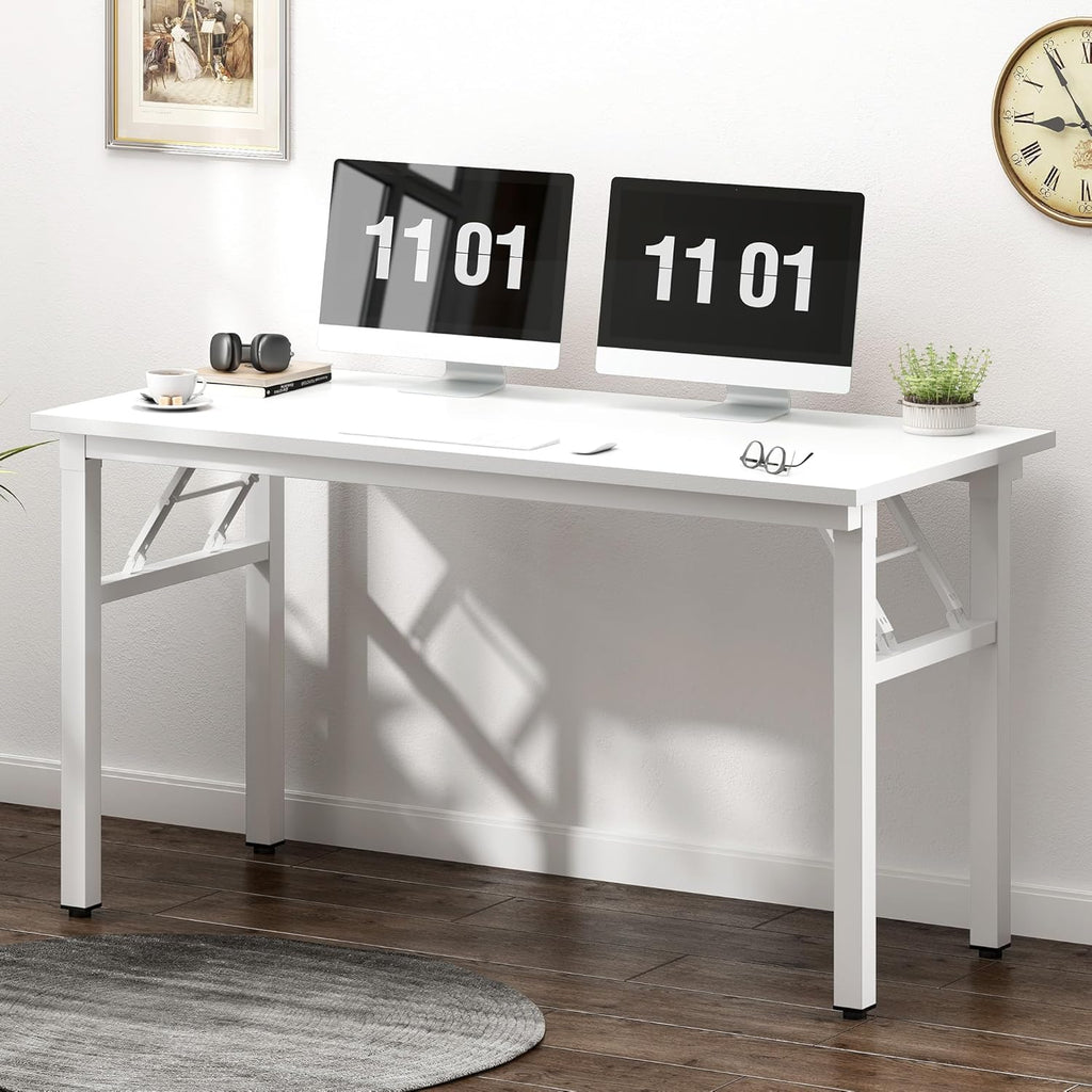 47 Inches Folding Computer Desk, Modern Foldable Laptop Gaming Desk, Portable Home Office Table Study Writing Table, White