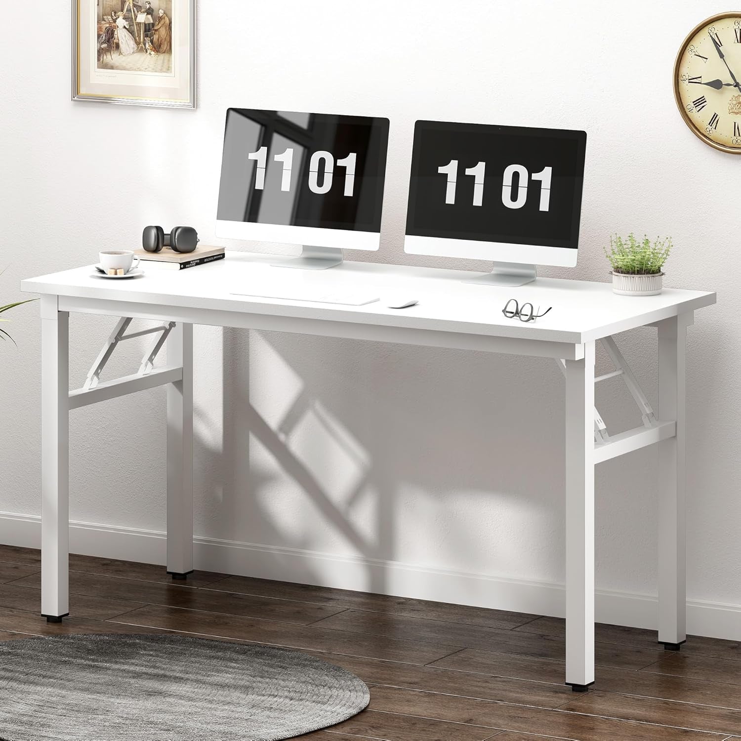 47 Inches Folding Computer Desk, Modern Foldable Laptop Gaming Desk, Portable Home Office Table Study Writing Table, White