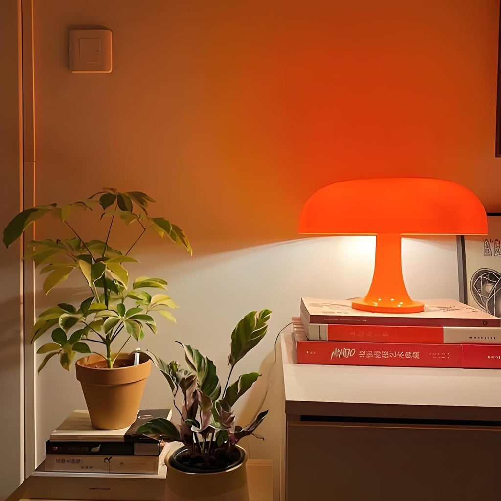 Retro Orange Mushroom Lamp for Bedroom Nightstand Mid Century Modern Table La...